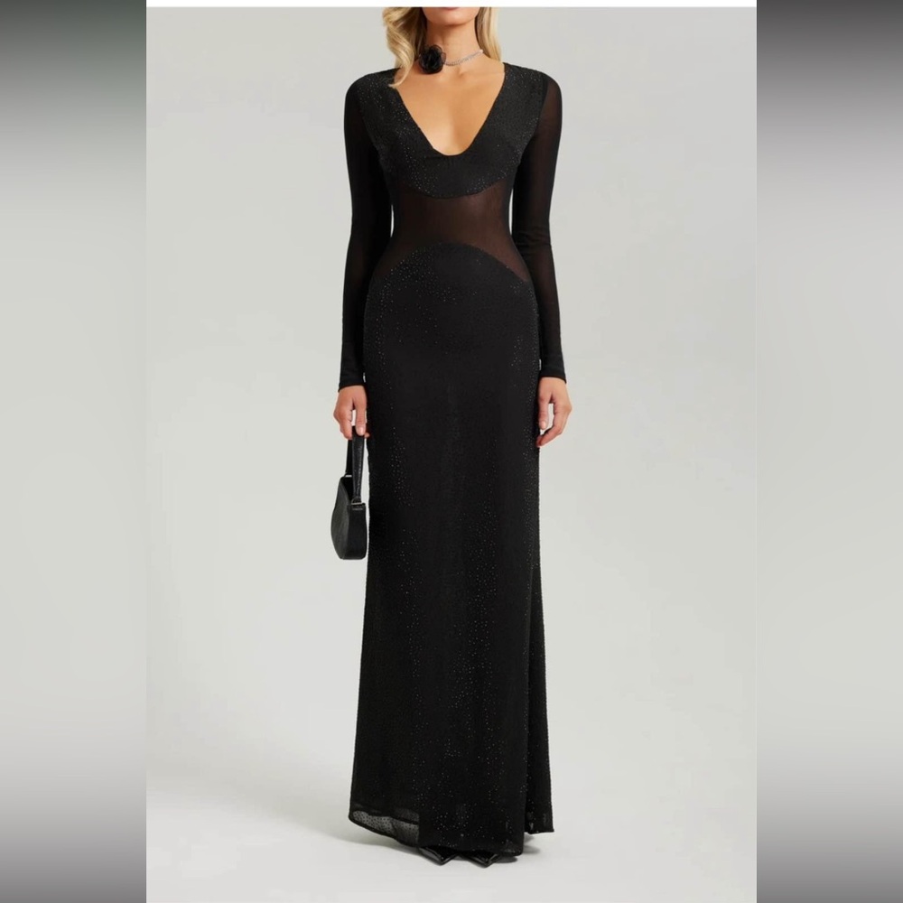 Chic Black Long Sleeve Evening Dress
